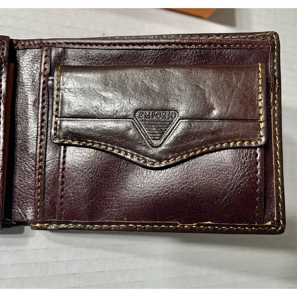 NIB Emporio Wallet Men's Billfold Brown Genuine Leather‎ Luxury